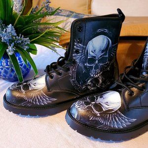 NEW - MEN 7 or WOMEN 9 - Skeleton Motorcycle Biker Boots.